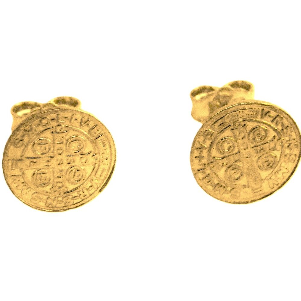 14K St. Benedict Stud Earrings (Cross) - Picture 1 of 6
